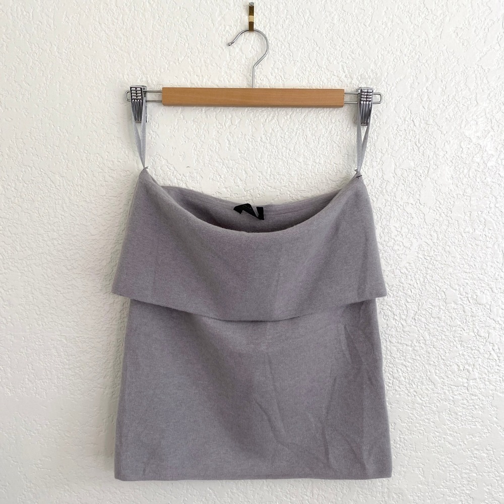 Donna Karan Cashmere Blend Foldover Tube Mini Skirt Quartz Gray Quite Luxury NWT